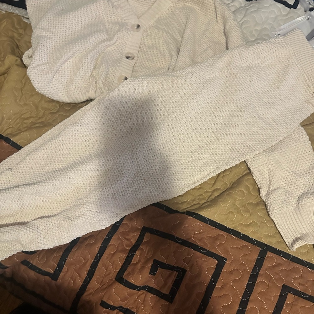 Women's Cream Knit Cardigan and Pants Set